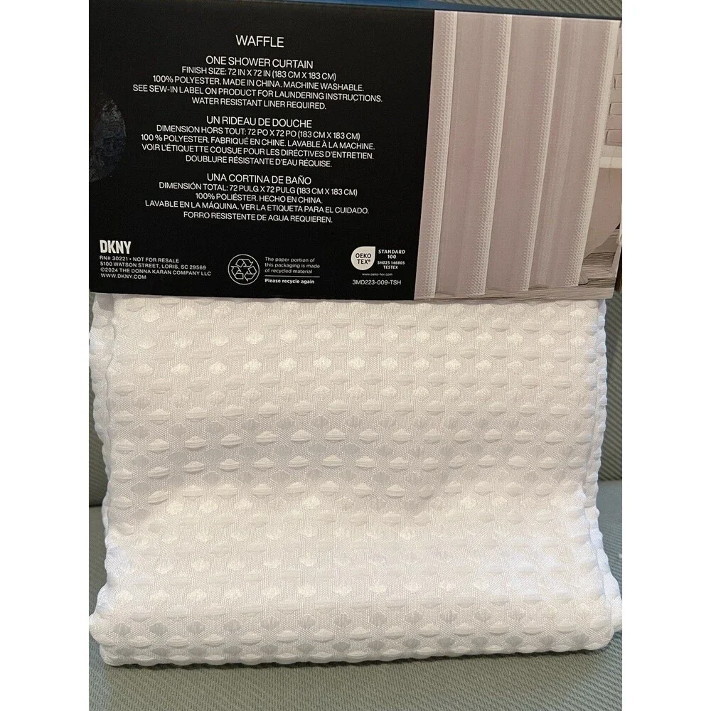 DKNY Waffle White Fabric Polyester Shower Curtain 72